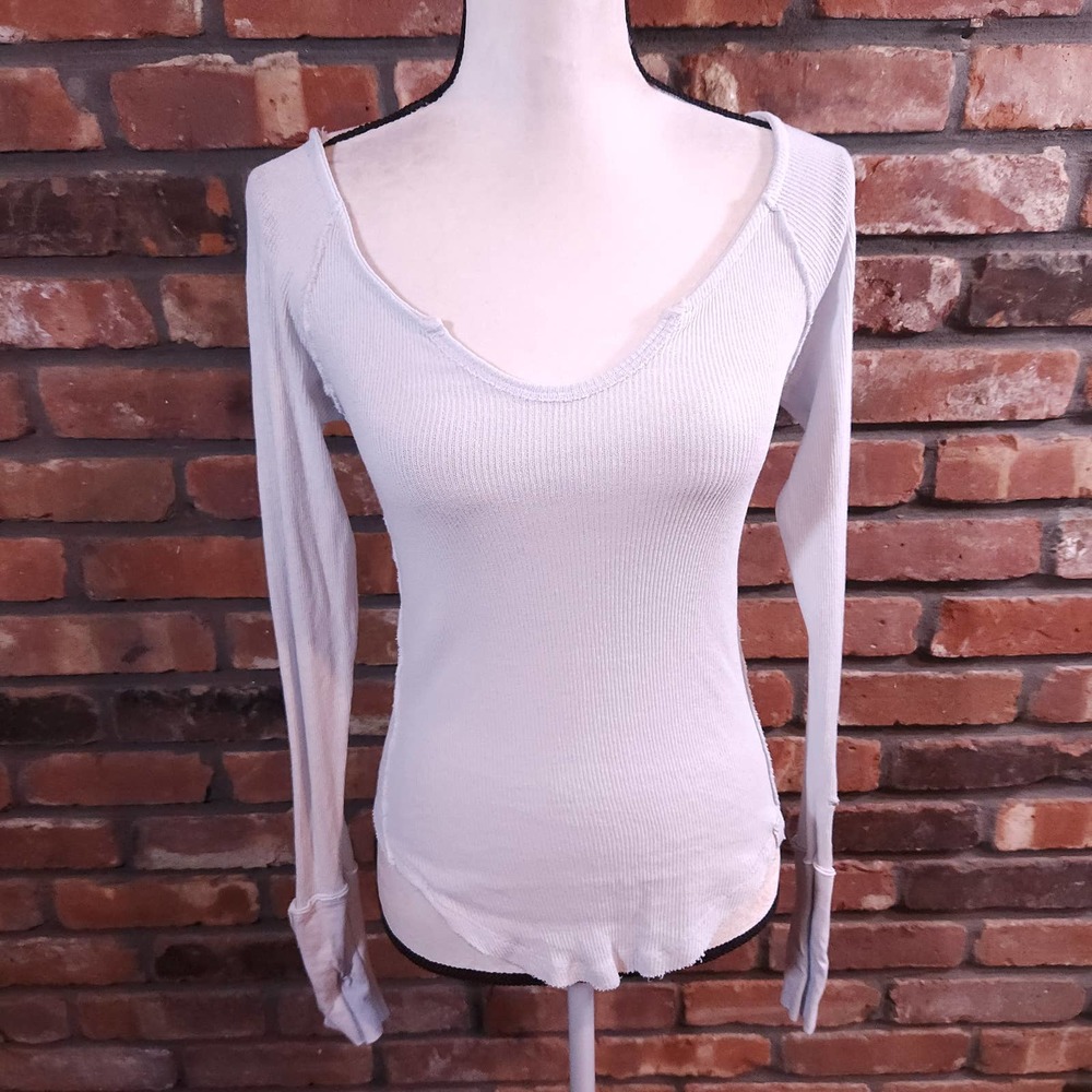 We The Free by Free People Layer Up Ribbed Tee in Light Blue Boho Women's XS